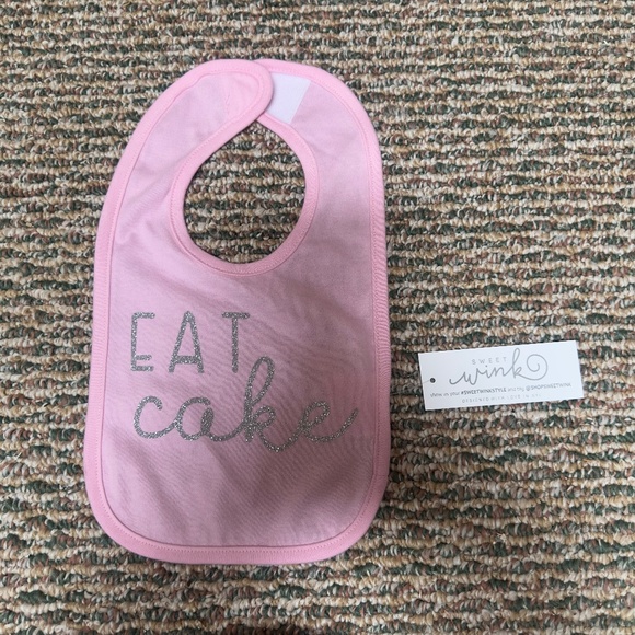 Sweet Wink Other - NEW Sweet Wink Pink and Silver Glitter Eat Cake Bib